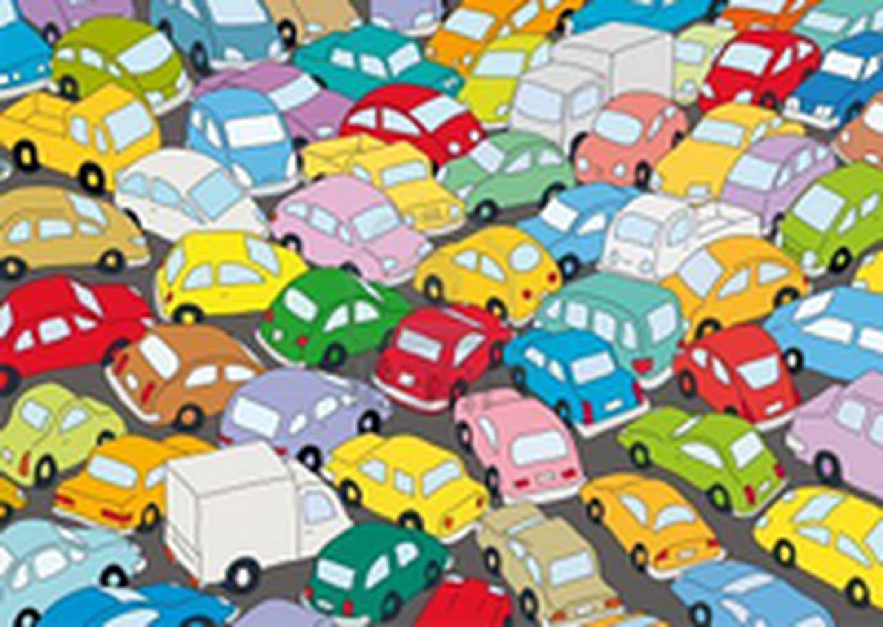 Image d'illustration représentant des voitures multicolores dans un bouchon.
